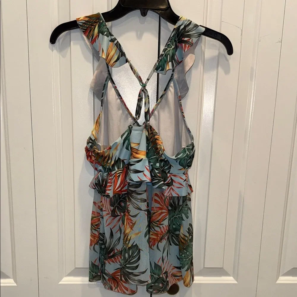 Tropical Ruffle V-Neck‎ Sundress in Sky Blue